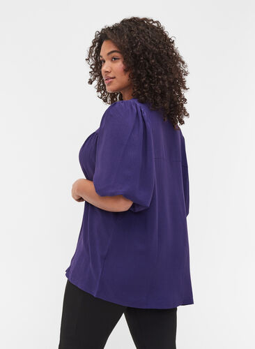Kurzarm Bluse mit V-Ausschnitt , Parachute Purple, Model image number 1