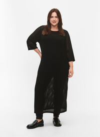 Kleid mit 3/4-Ärmeln und gestricktem Spitzenmuster, Black, Model