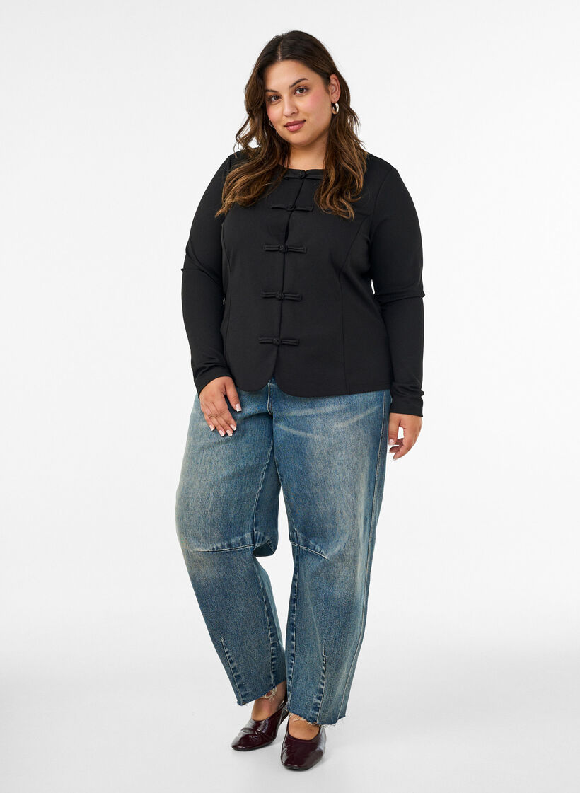 Figurbetonter Cardigan mit Knotenverschl&uuml;ssen, Schwarz, Model image number 1