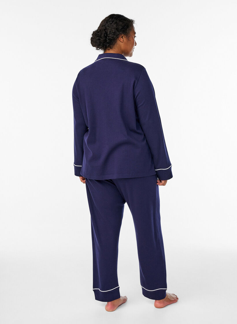 Baumwoll-Pyjamahose mit hohem Bund, Blau, Model image number 1