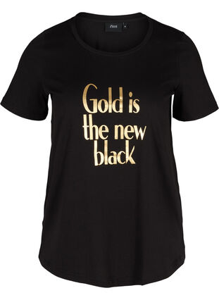 T-Shirt aus Baumwolle mit Aufdruck auf der Brust, Black GOLD IS THE, Packshot image number 0