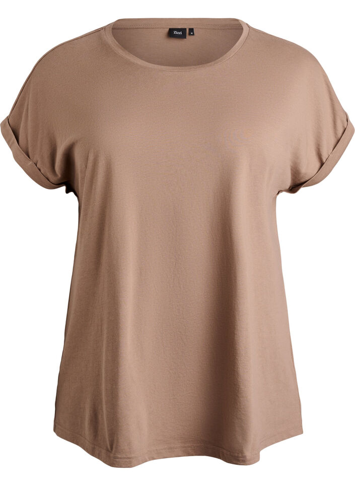 Kurz&auml;rmeliges T-Shirt aus Baumwollmischgewebe, Braun, Packshot image number 0