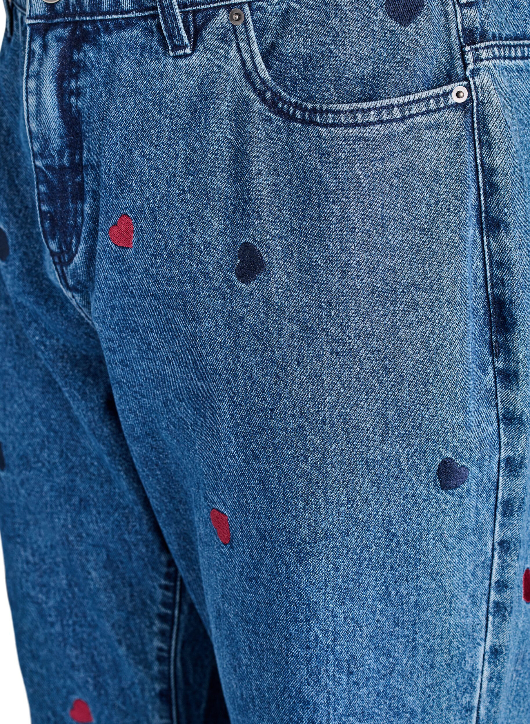 Zizzi Gemma Jeans mit hoher Taille und aufgestickten Details, Blau, Packshot image number 2