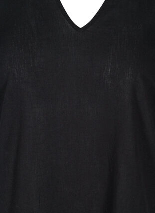 Kurzarm Kleid aus Baumwollmischung mit Leinen, Black, Packshot image number 2