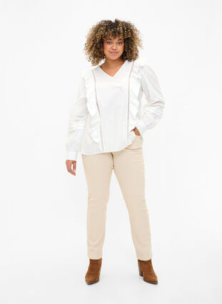 Bluse mit Ruffles und Lace Trim, Bright White, Model image number 2