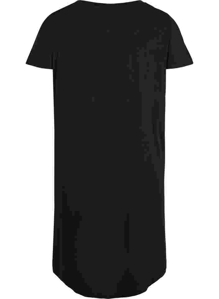 Kurzarm Baumwollnachthemd mit Print, Black Silv Foil Text, Packshot image number 1