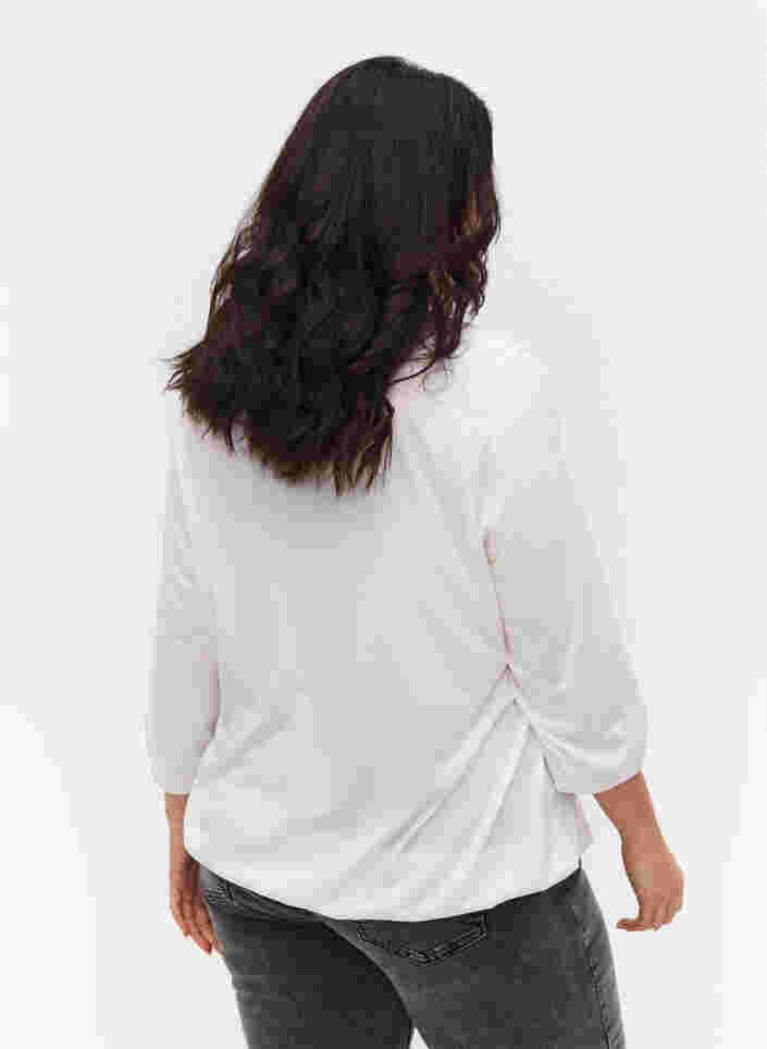 Einfarbige Bluse mit 3/4-Ärmel, White Mel, Model image number 1