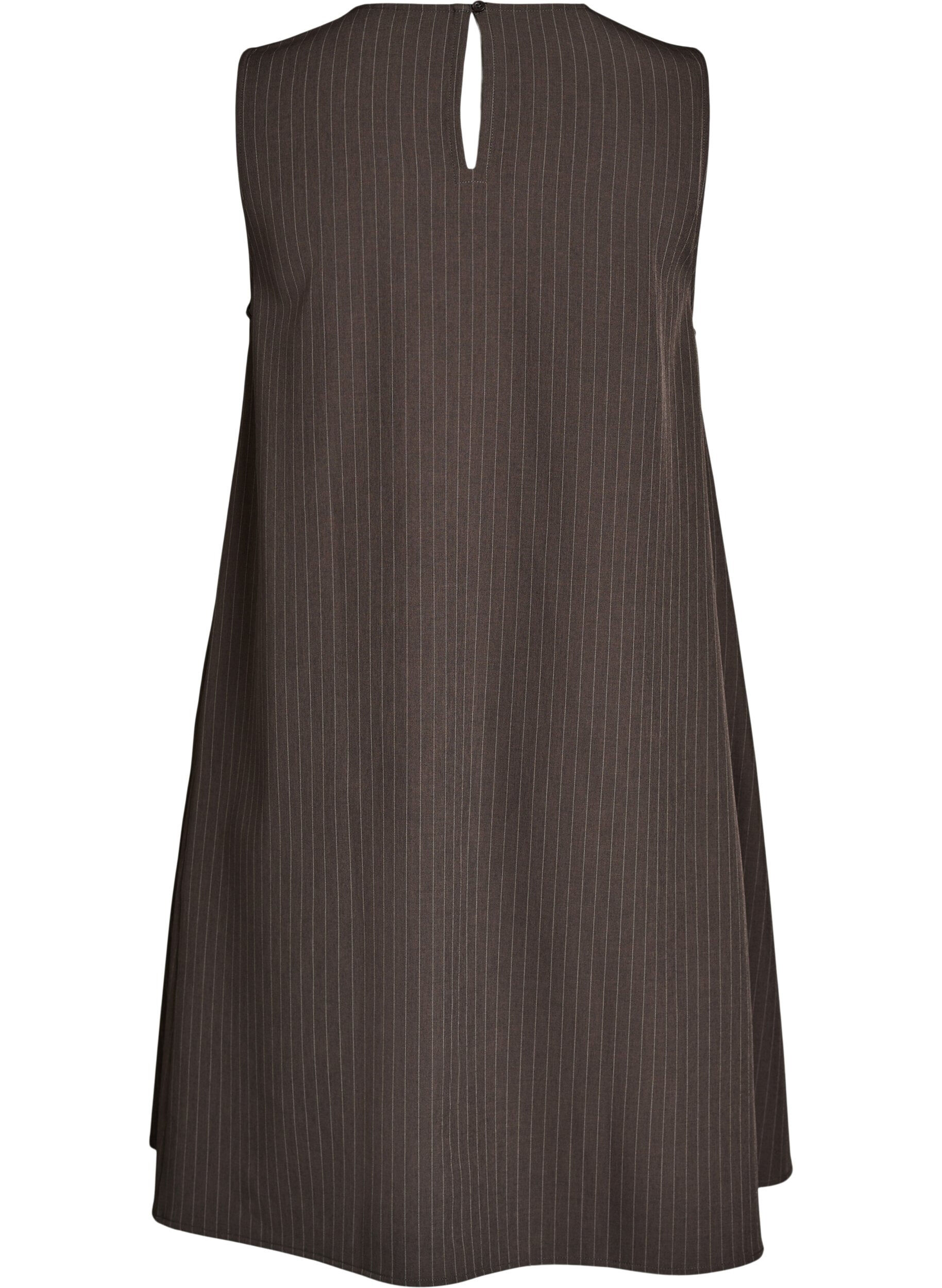 Zizzi&Auml;rmelloses A-Linien-Kleid mit Nadelstreifen, Braun, Packshot image number 1