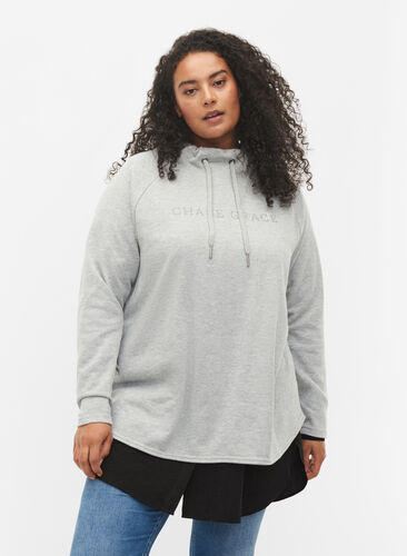 Sweatshirt mit hohem Kragen, Light Grey Melange, Model image number 0