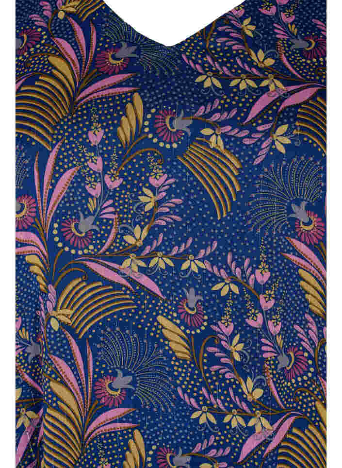 Geblümte Bluse mit langen Ärmeln und V-Ausschnitt, Blue w. Pink Leaf, Packshot image number 2