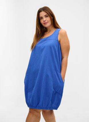 Ärmelloses Kleid aus Baumwolle, Dazzling Blue, Model image number 0