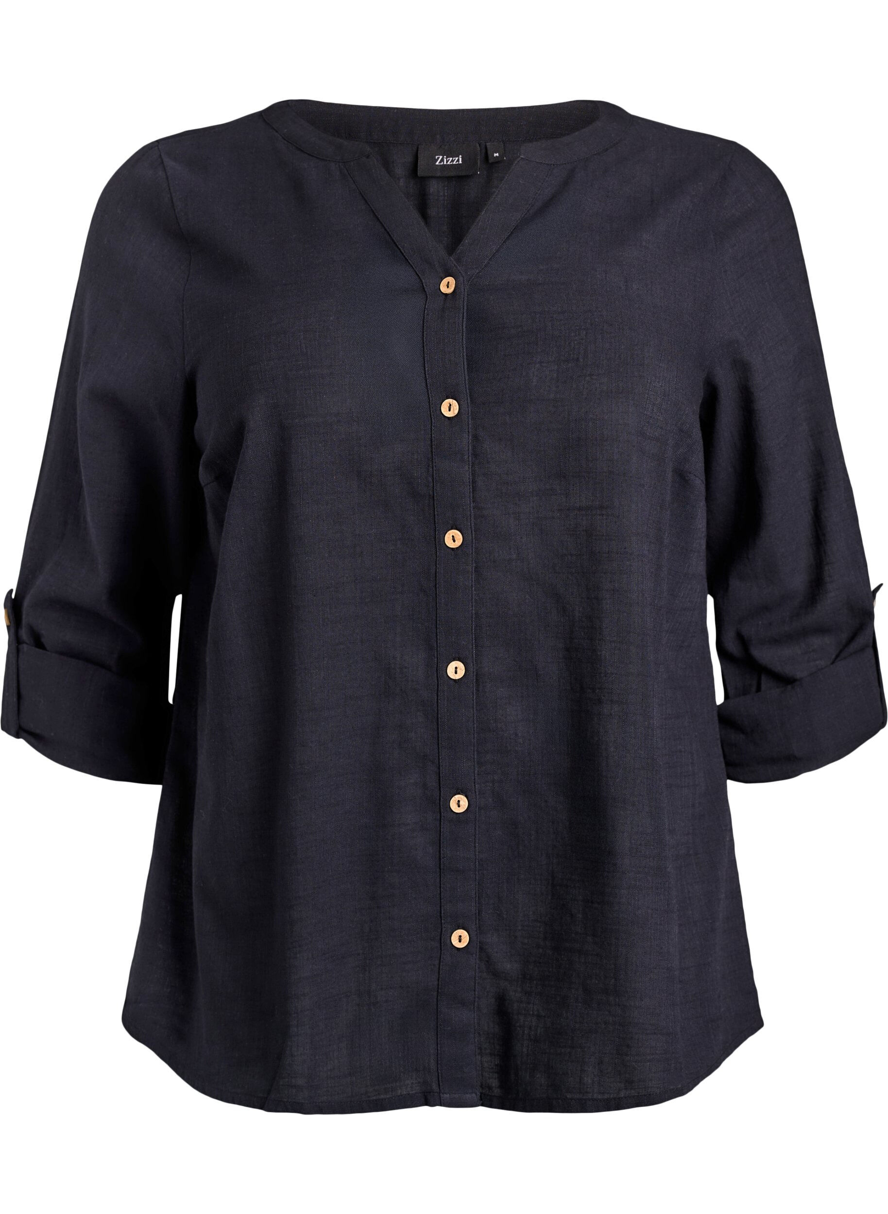 ZizziHemdbluse aus Baumwolle mit V-Ausschnitt, Schwarz, Packshot image number 0