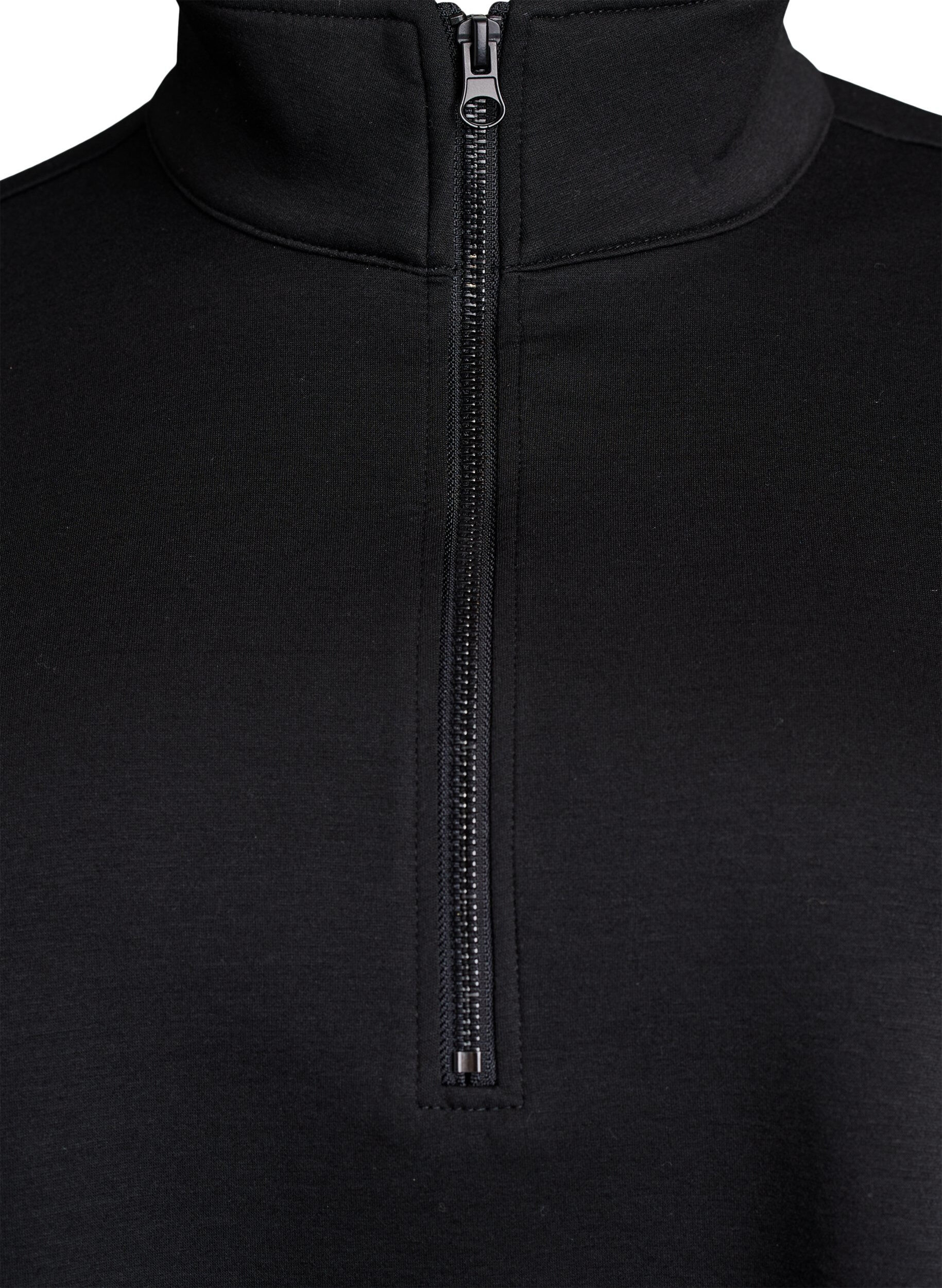 Zizzi Kurz&auml;rmeliges Sweatshirt mit hohem Kragen, Schwarz, Packshot image number 2