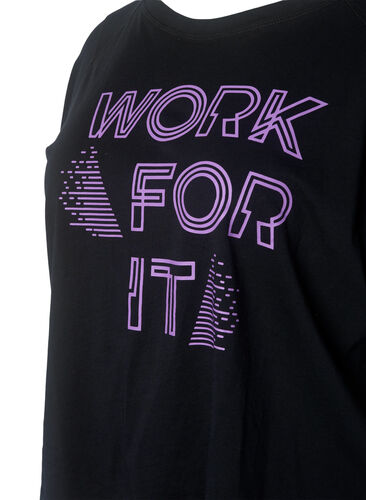 Baumwoll-Trainings-T-Shirt mit Druck, Black w. Work For It, Packshot image number 2