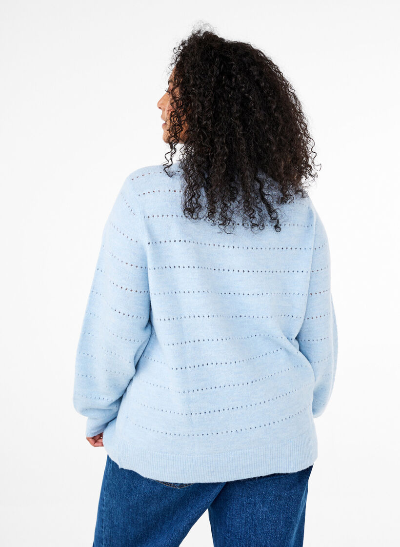 Strickbluse mit Rundhals und Spitzenmuster, Cashmere Blue Mel., Model image number 1