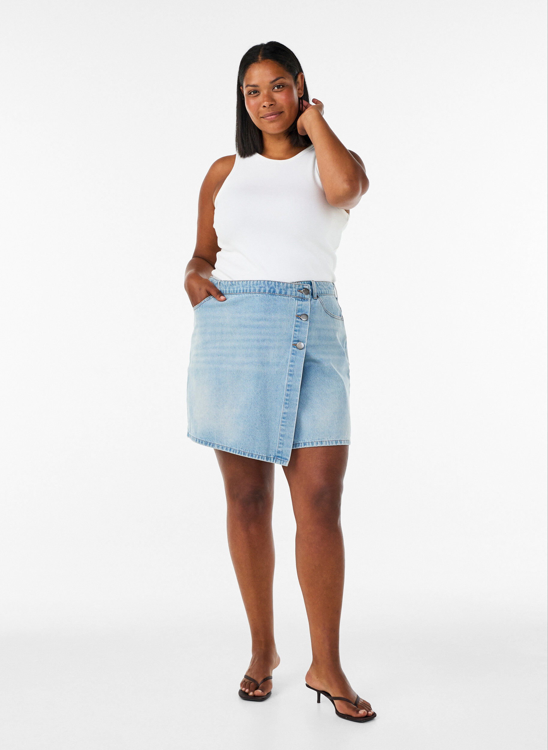 ZizziDenimskort mit Wickeloptik und hoher Taille, Blau, Model image number 1