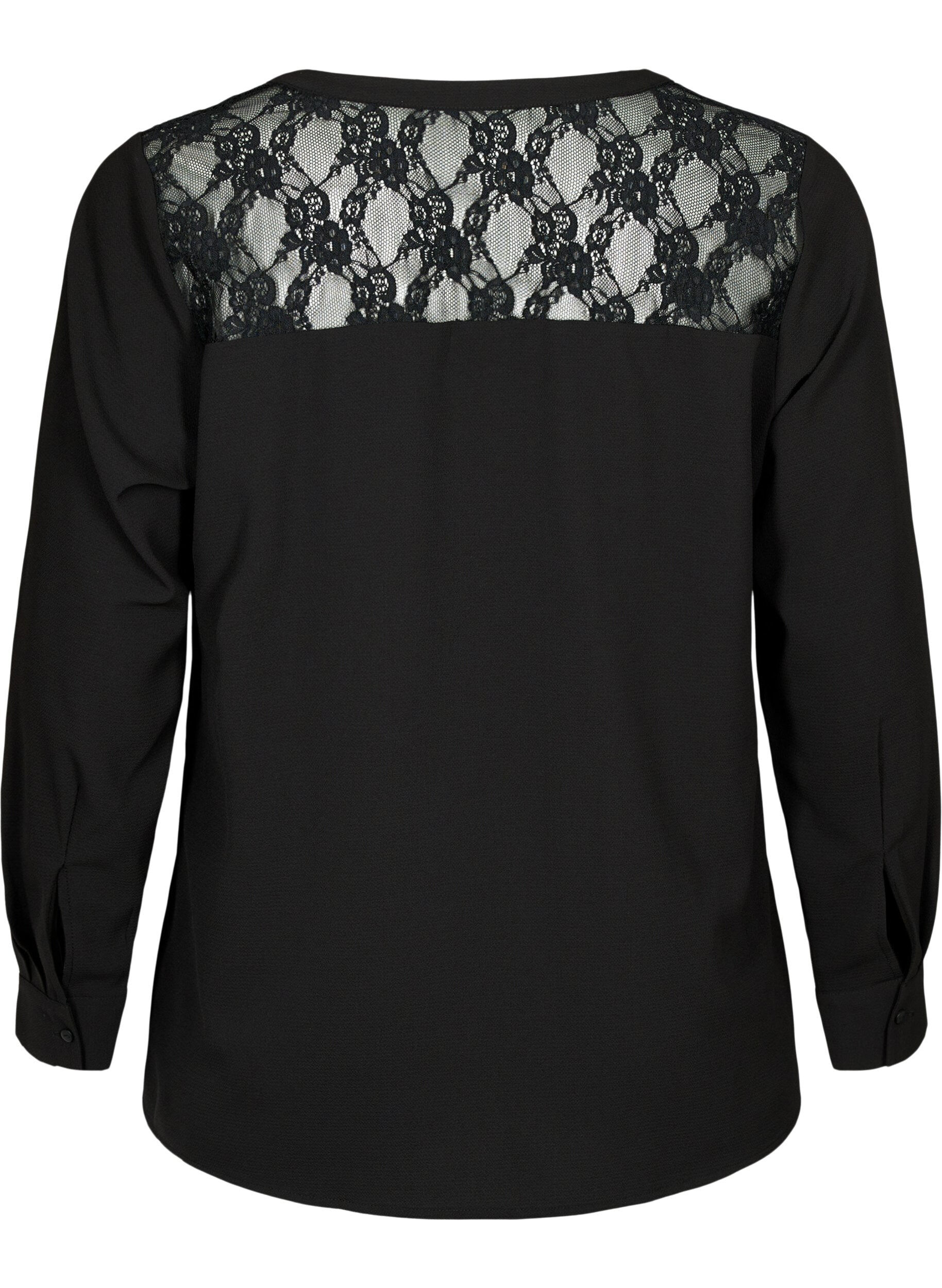 Zizzi Lang&auml;rmelige Bluse mit Spitzendetail , Black, Packshot image number 1