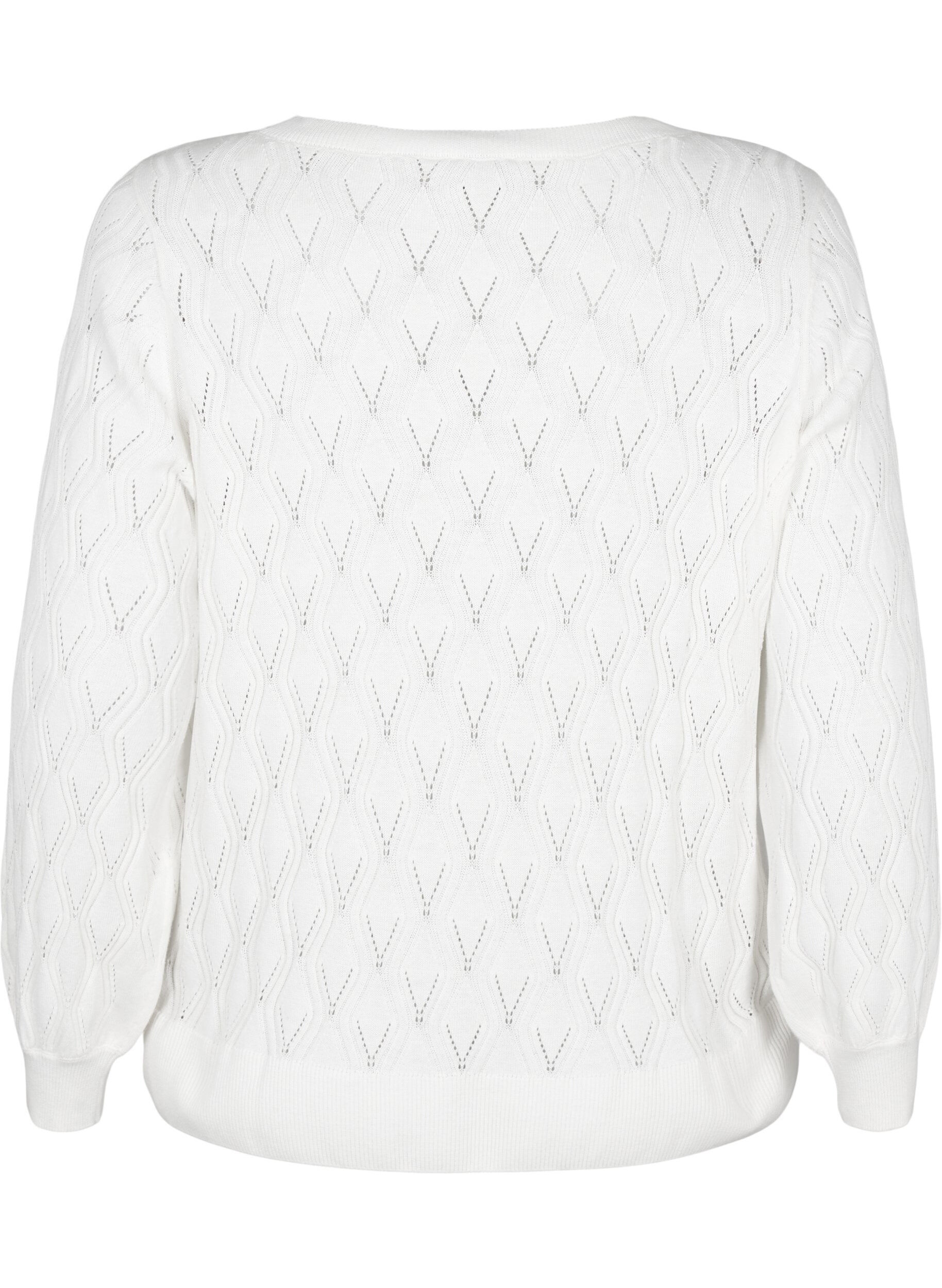 Zizzi Pullover mit Lochmuster und U-Boot-Ausschnitt	, Cloud Dancer, Packshot image number 1