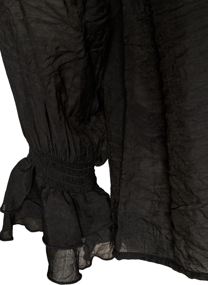 Viskosebluse mit R&uuml;schen und langen &Auml;rmeln, Schwarz, Packshot image number 3