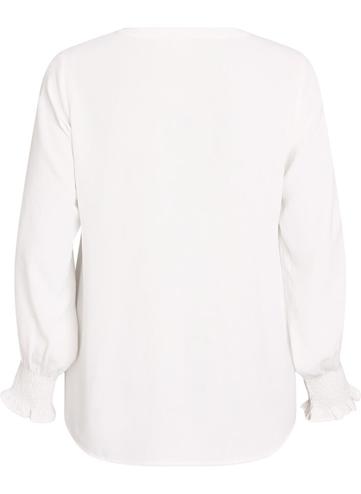 Bluse mit Smockb&uuml;ndchen und V-Ausschnitt, Vanille, Packshot image number 1
