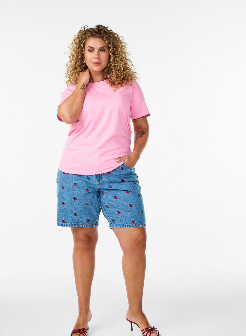 Bestickte Denimshorts, Blau, Model image number 1