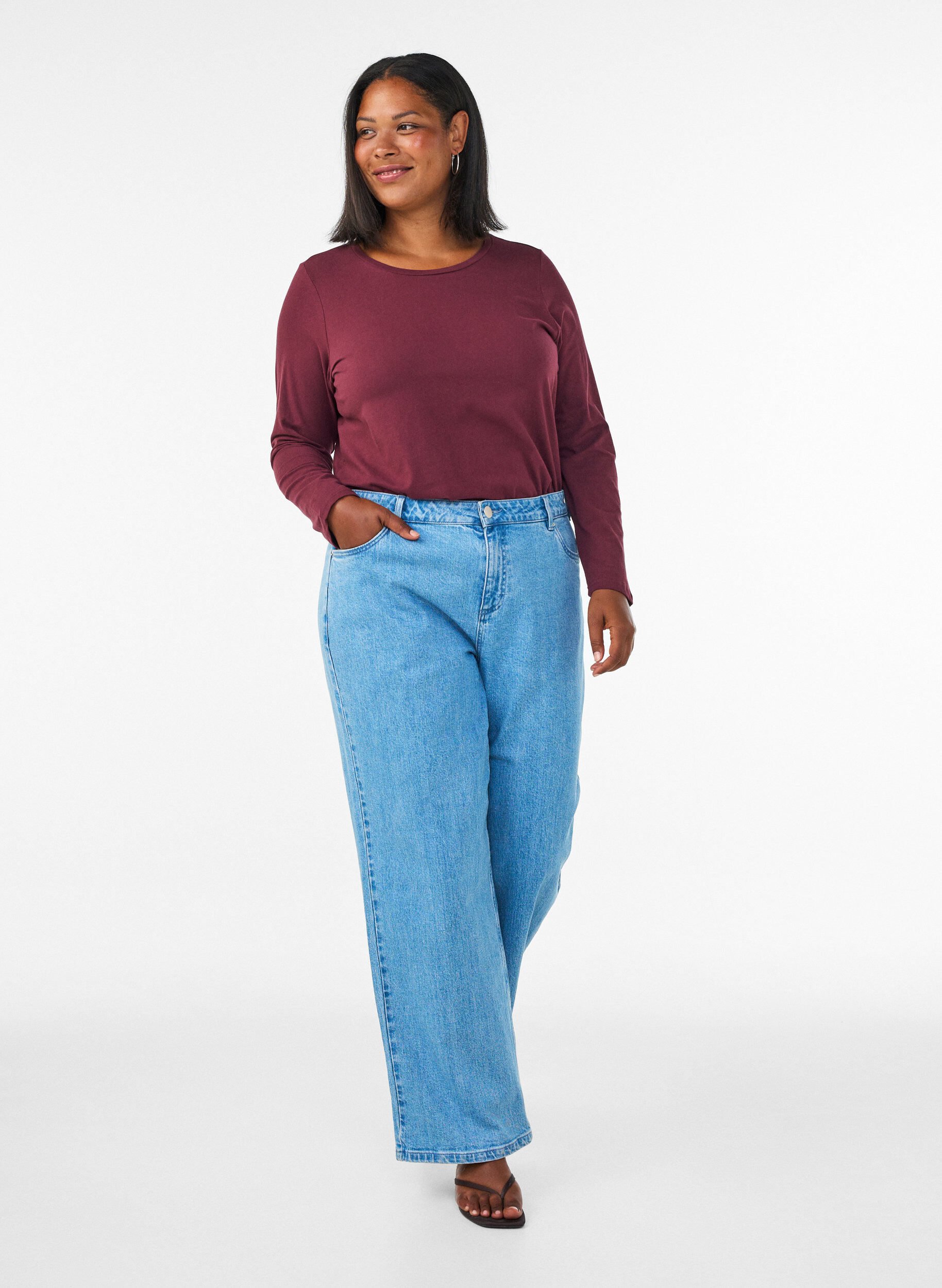 ZizziBasic Bluse aus Jersey mit langen &Auml;rmeln, Rot, Model image number 1