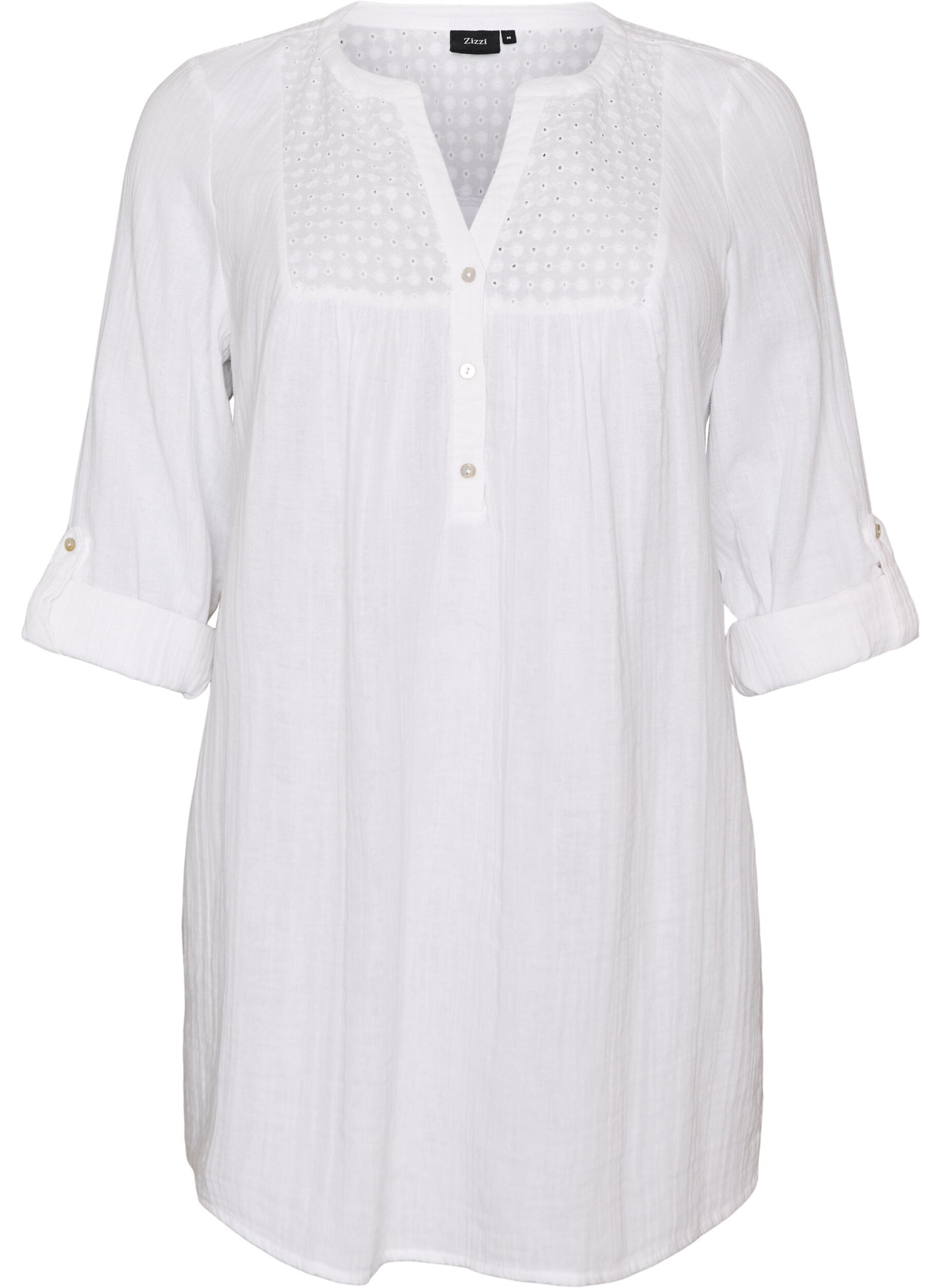 ZizziTunika aus Baumwollmusselin mit Broderie Anglaise, Wei&szlig;, Packshot image number 0