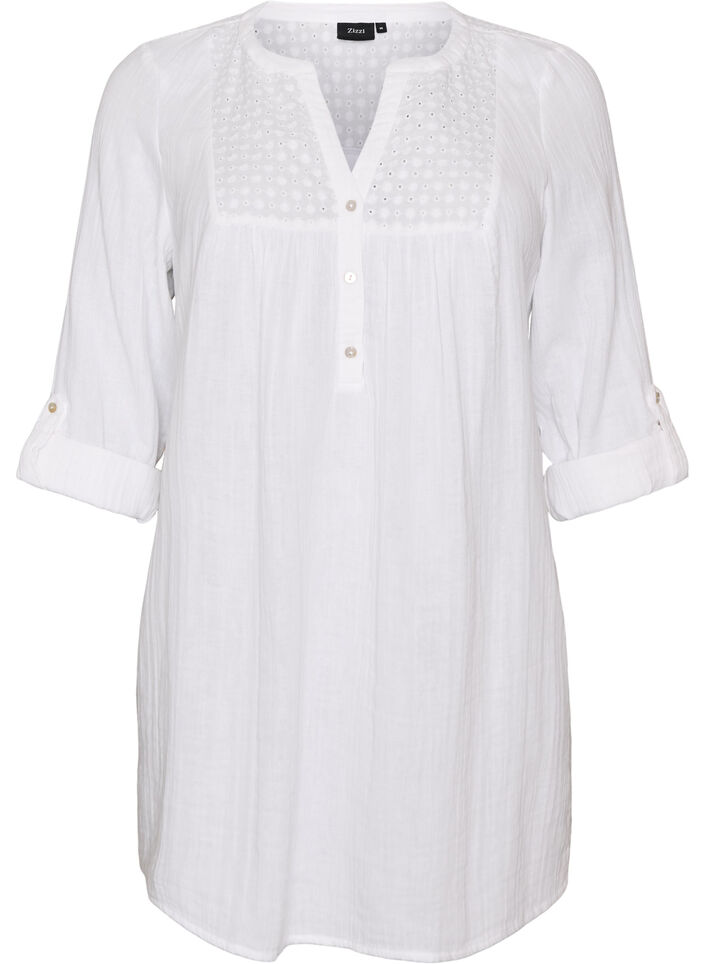 Tunika aus Baumwollmusselin mit Broderie Anglaise, Wei&szlig;, Packshot image number 0