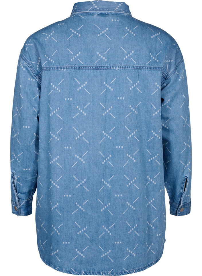 Locker sitzende Denim-Jacke mit Muster, Light blue denim, Packshot image number 1