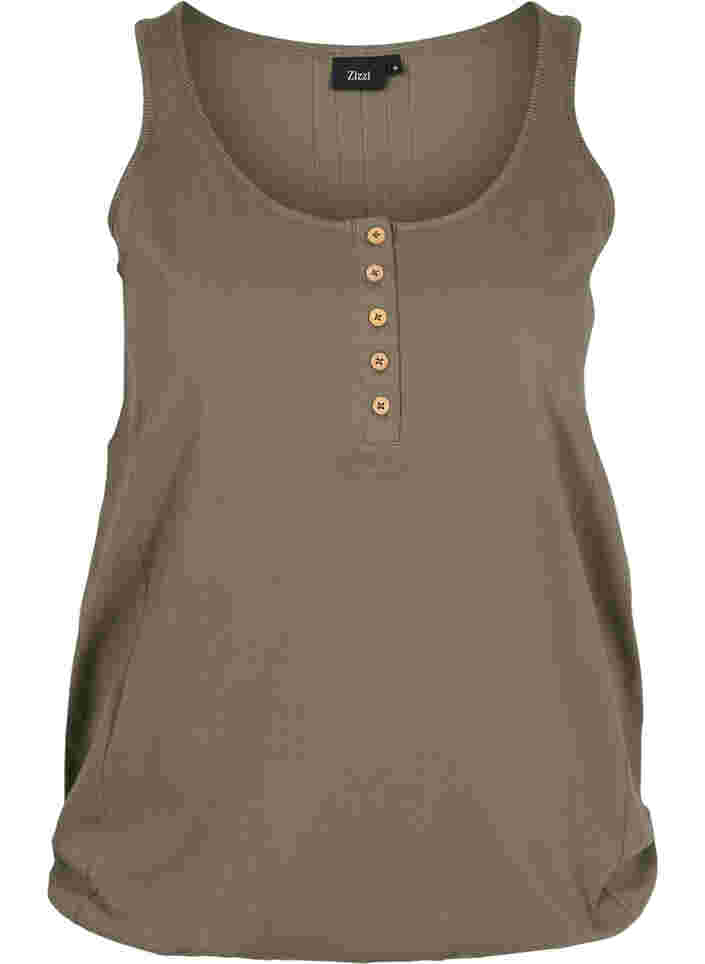 Einfarbiges Baumwolltop mit elastischem Bündchen, Dusty Olive, Packshot image number 0