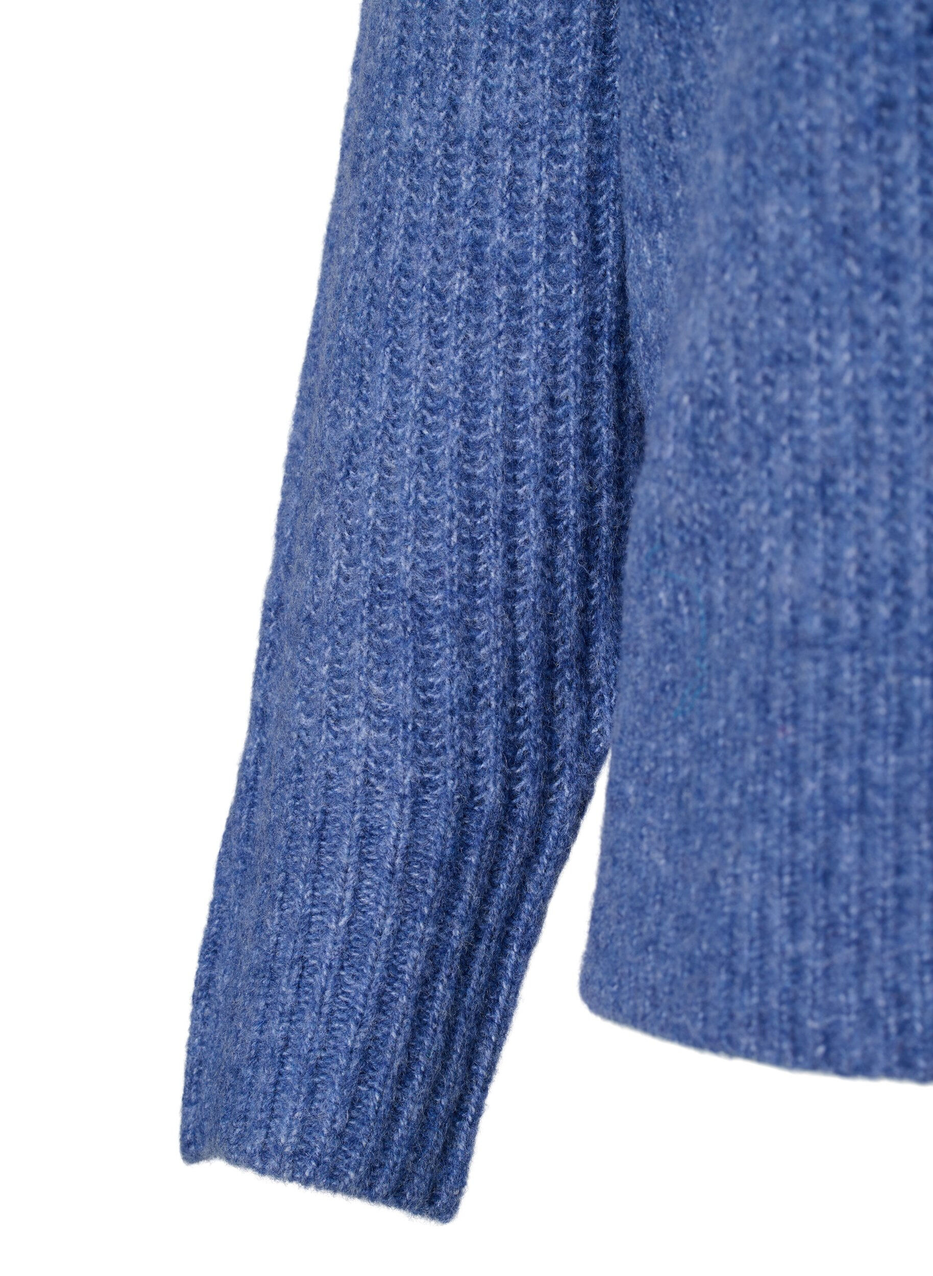 Zizzi Melange-Pullover mit perlenbesetzten Kn&ouml;pfen, Coastal Fjord Mel., Packshot image number 3