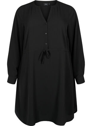 Kleid mit Spitze an der Taille, Black, Packshot image number 0