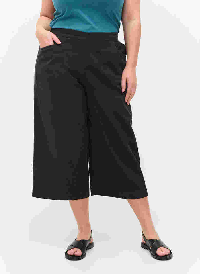 Lockere Culottes aus Baumwolle, Black, Model image number 1