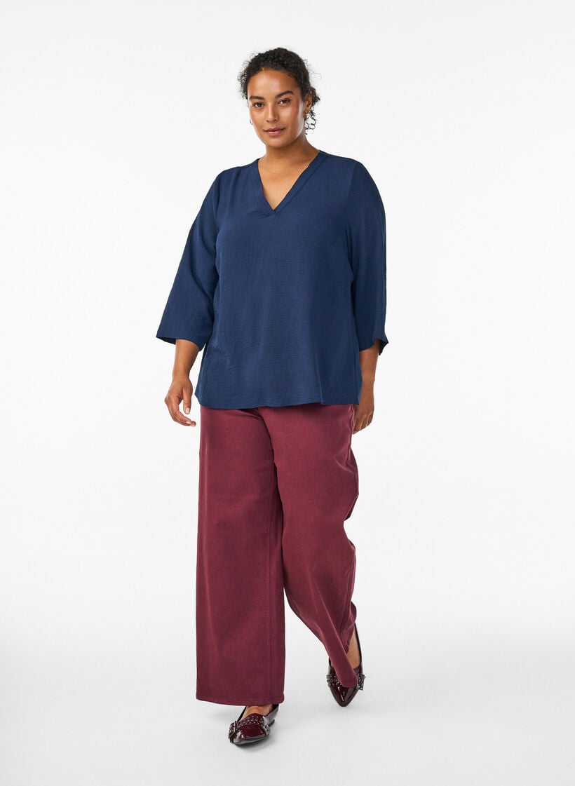  Bluse mit 3/4-&Auml;rmeln, Blau, Model image number 1