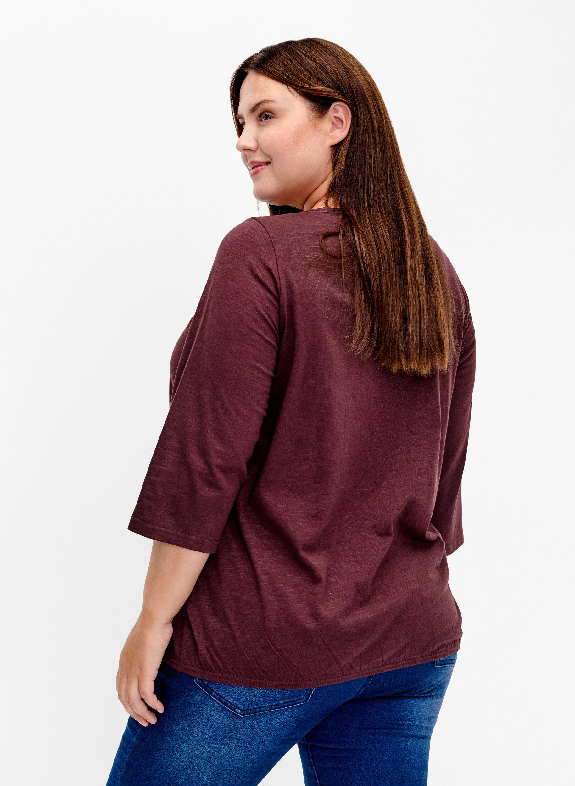 Zizzi Baumwolltop mit 3/4-&Auml;rmeln, Fudge, Model image number 1