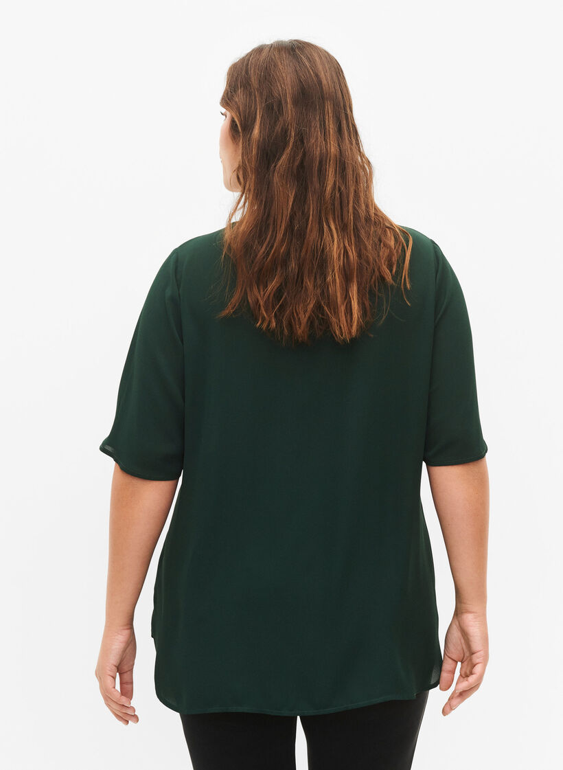 V-Ausschnitt Bluse mit Reißverschluss, Scarab, Model image number 1