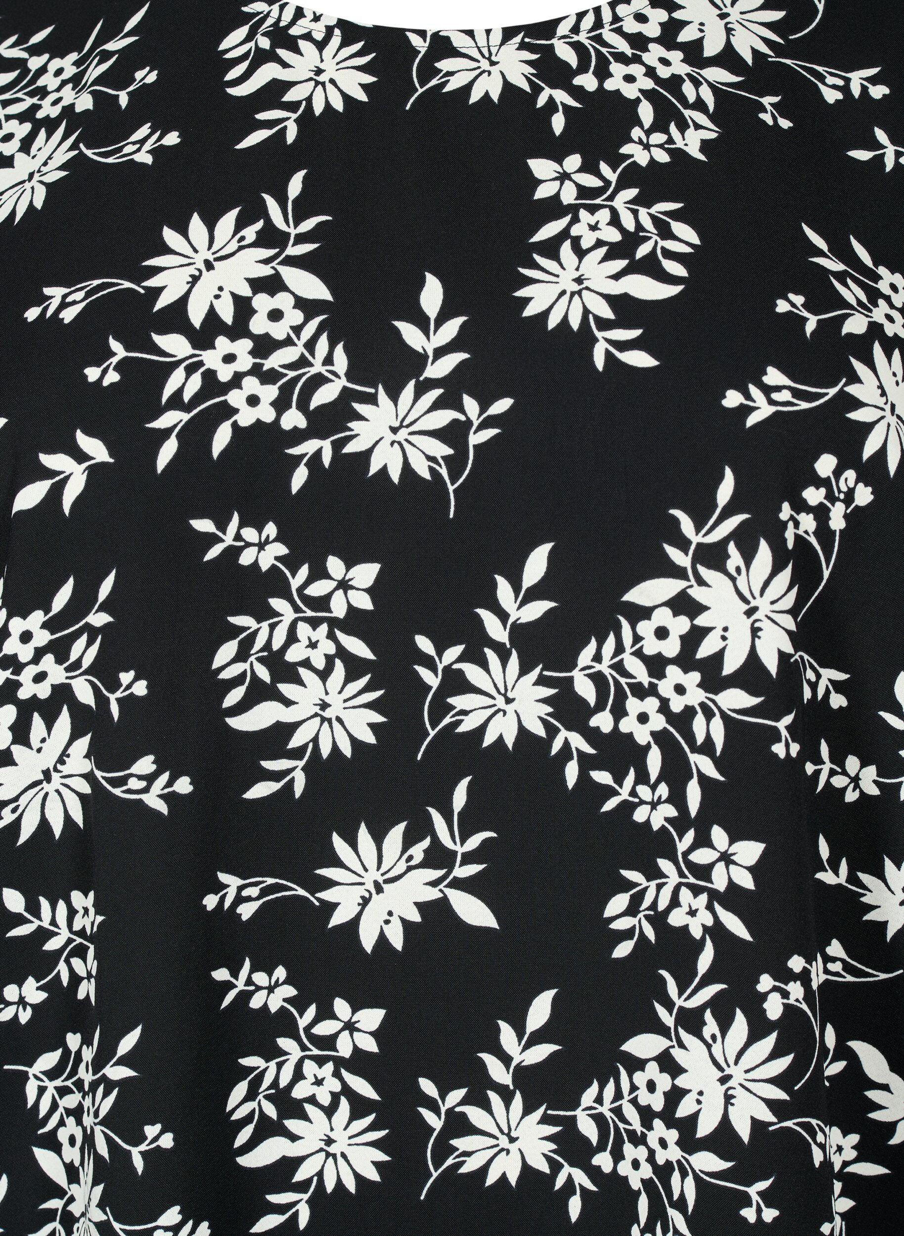 Zizzi Bluse mit Puff&auml;rmeln, Black Flower AOP, Packshot image number 2