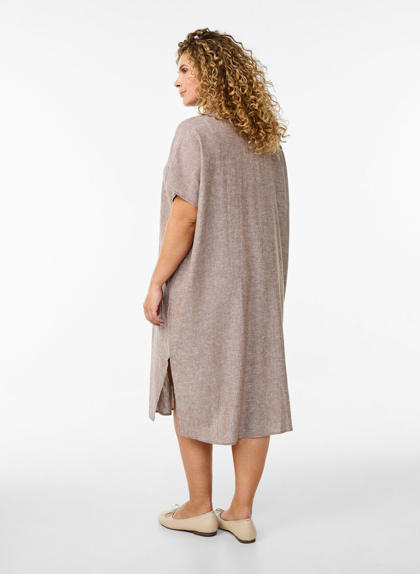 Lange Bluse aus Viskose und Leinen, Braun, Model image number 1