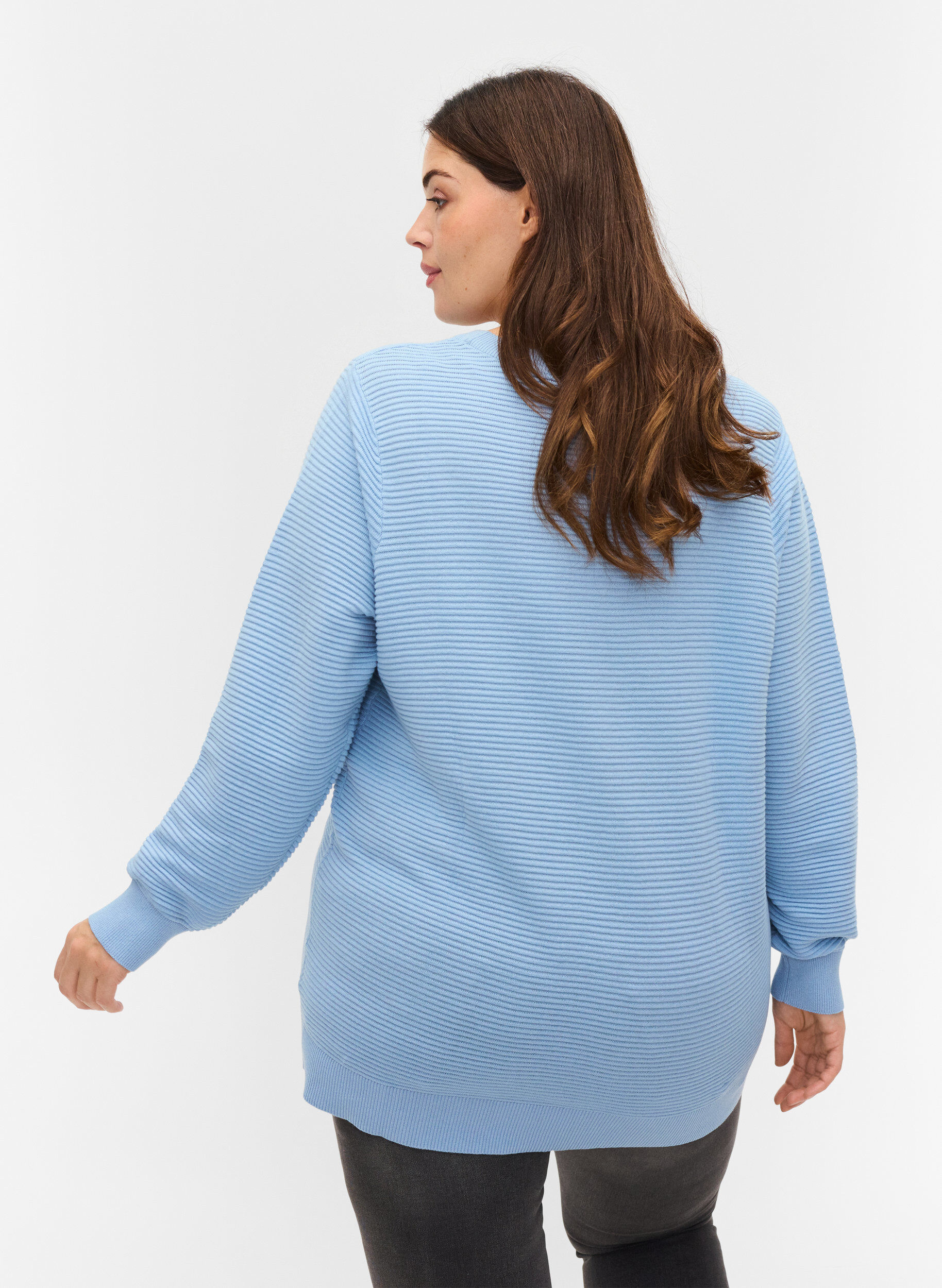 Zizzi Langarm Strickbluse aus Bio-Baumwolle, Chambray Blue, Model image number 1