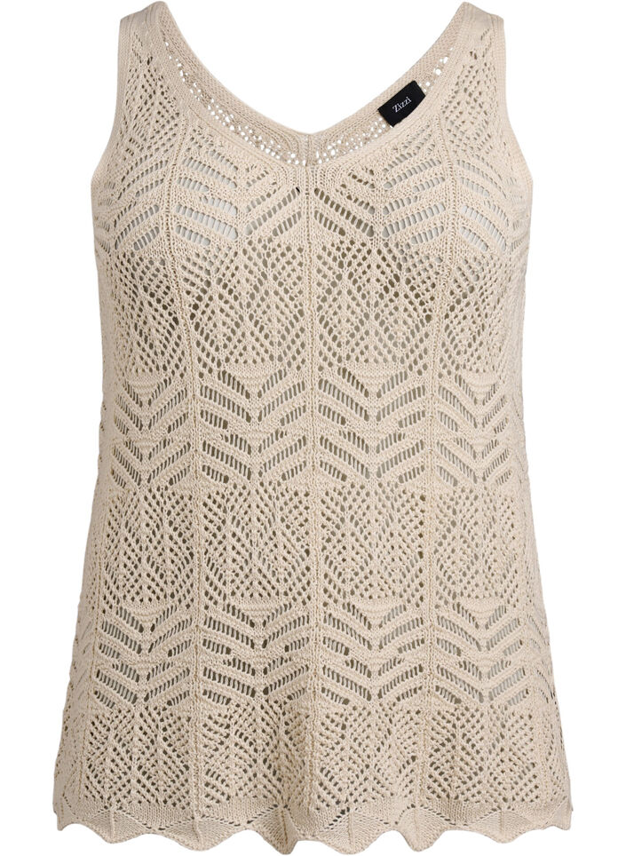 Ärmellose Stricktop mit V-Ausschnitt, Beige, Packshot image number 0