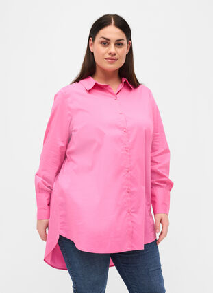 Langarm-Hemdbluse mit hohen Manschetten, Aurora Pink, Model image number 0