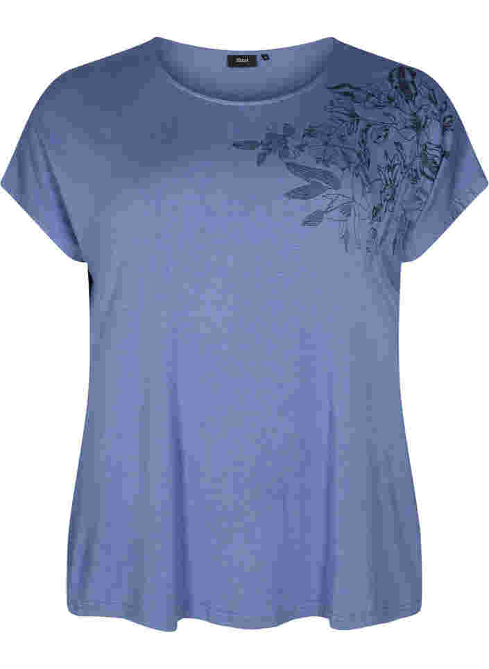 Kurzärmeliges Viskose-T-Shirt mit Blumendruck, Coastal Fjord Flower, Packshot image number 0