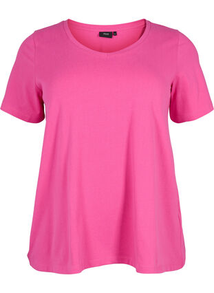Einfarbiges basic T-Shirt aus Baumwolle, Raspberry Rose, Packshot image number 0
