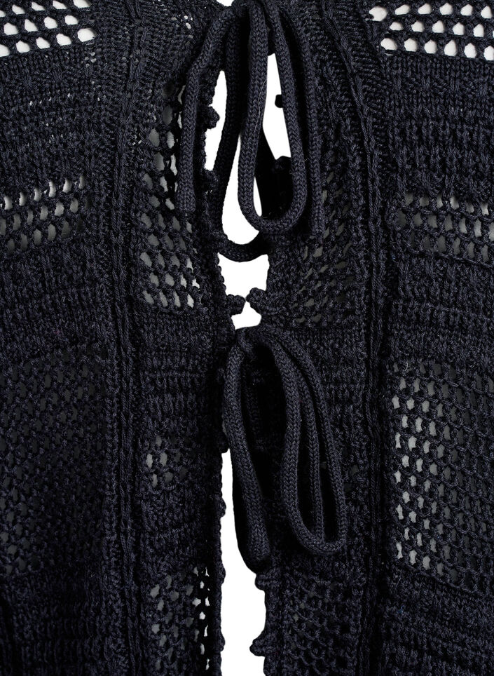 Strickjacke mit Bindebändern und Lochmuster, Schwarz, Packshot image number 2
