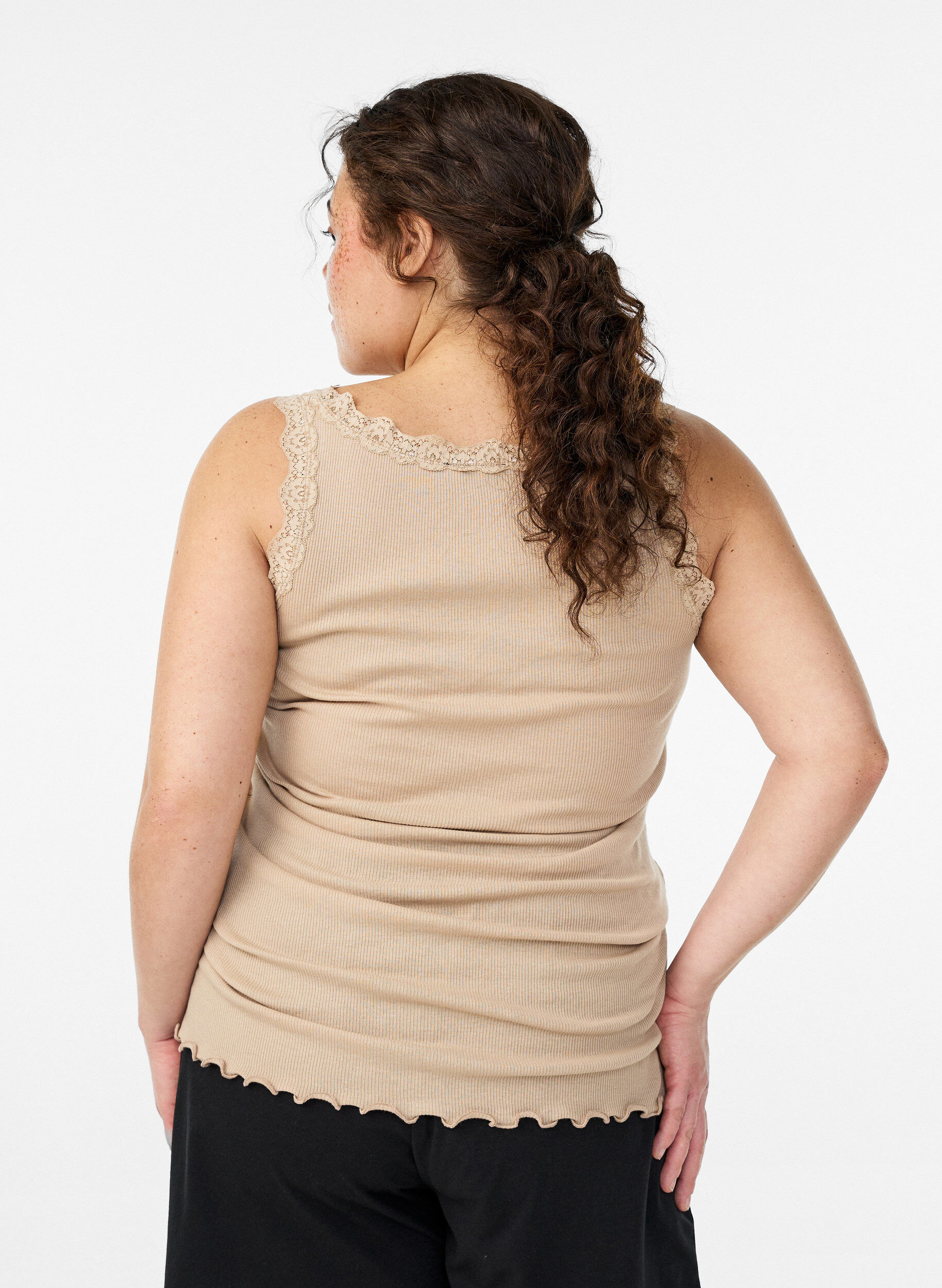 Zizzi Spitzentop, Beige, Model image number 2