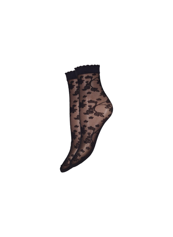 2-pack Knöchelsocken mit Spitze, Black Flower, Packshot image number 0