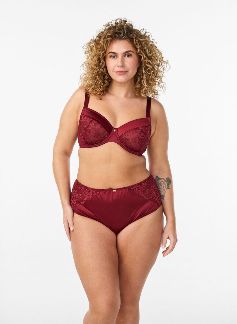 Vollschalen-BH aus gl&auml;nzender Mikrofaser, Dunkles Bordeaux, Model image number 1