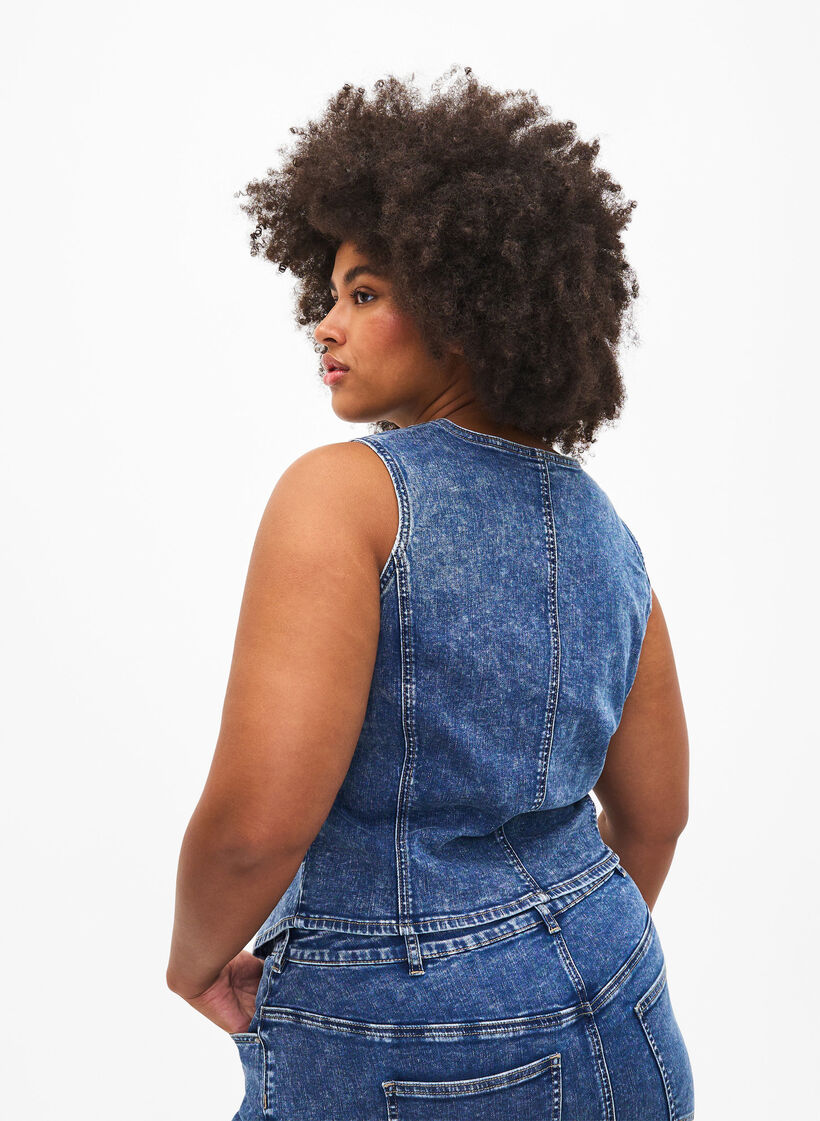Schmal geschnittene Denim-Weste mit Knöpfen, Blue Denim, Model image number 1