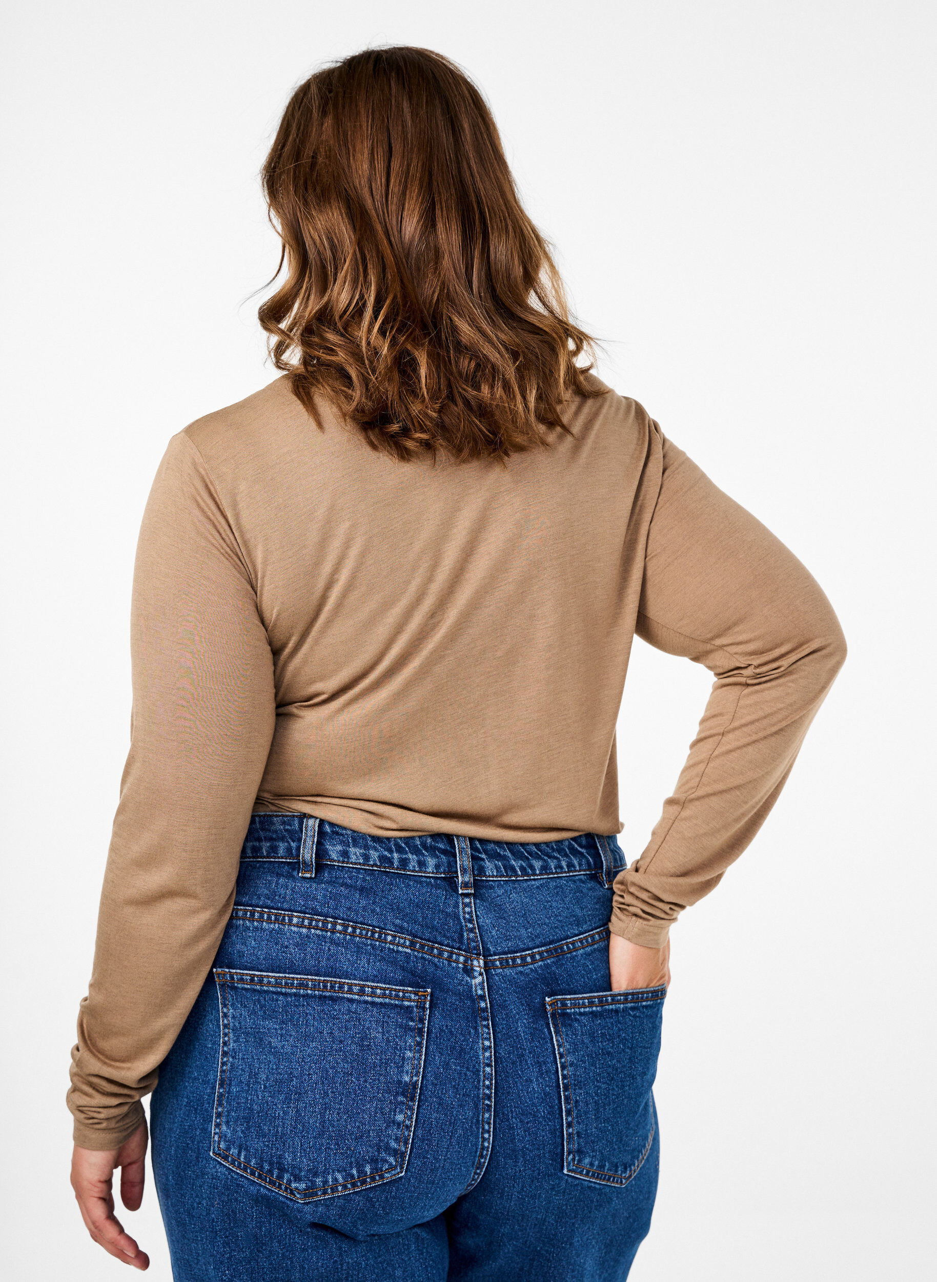 ZizziLang&auml;rmelige Bluse aus Wolle und Viskose, Braun, Model image number 2