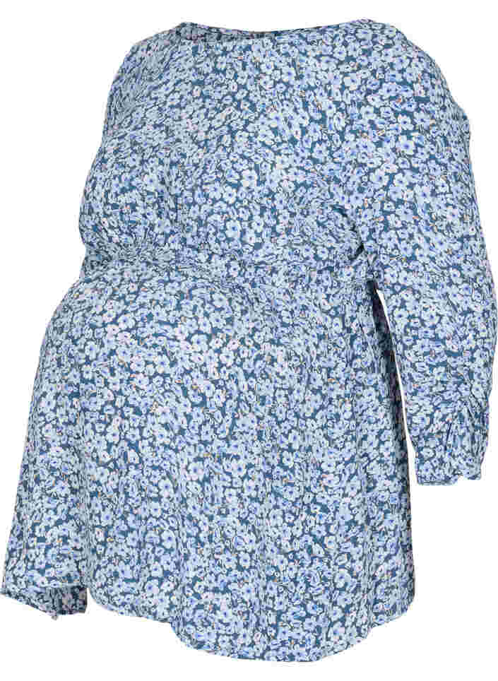 Schwangerschaftsbluse aus Viskose mit Print, Blue Flower AOP, Packshot image number 0
